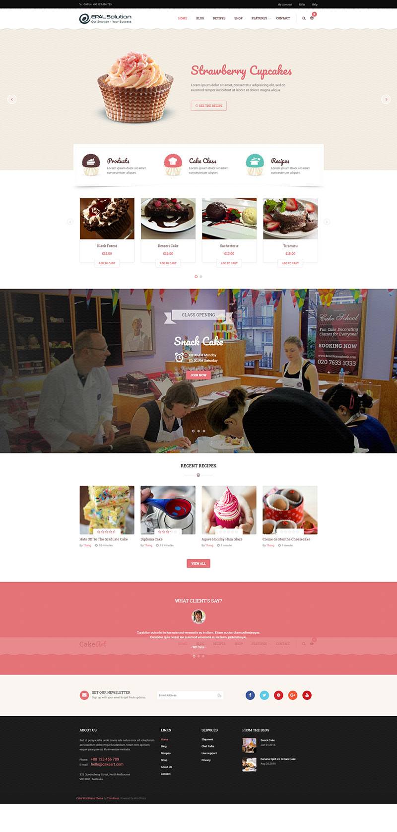 Giao diện website ẩm thực Cake Art