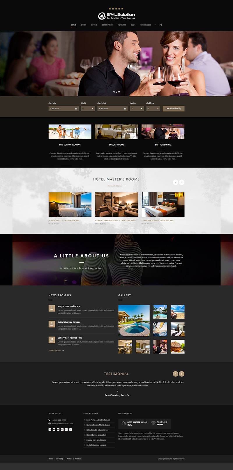 Giao diện website khách sạn Hotel Master