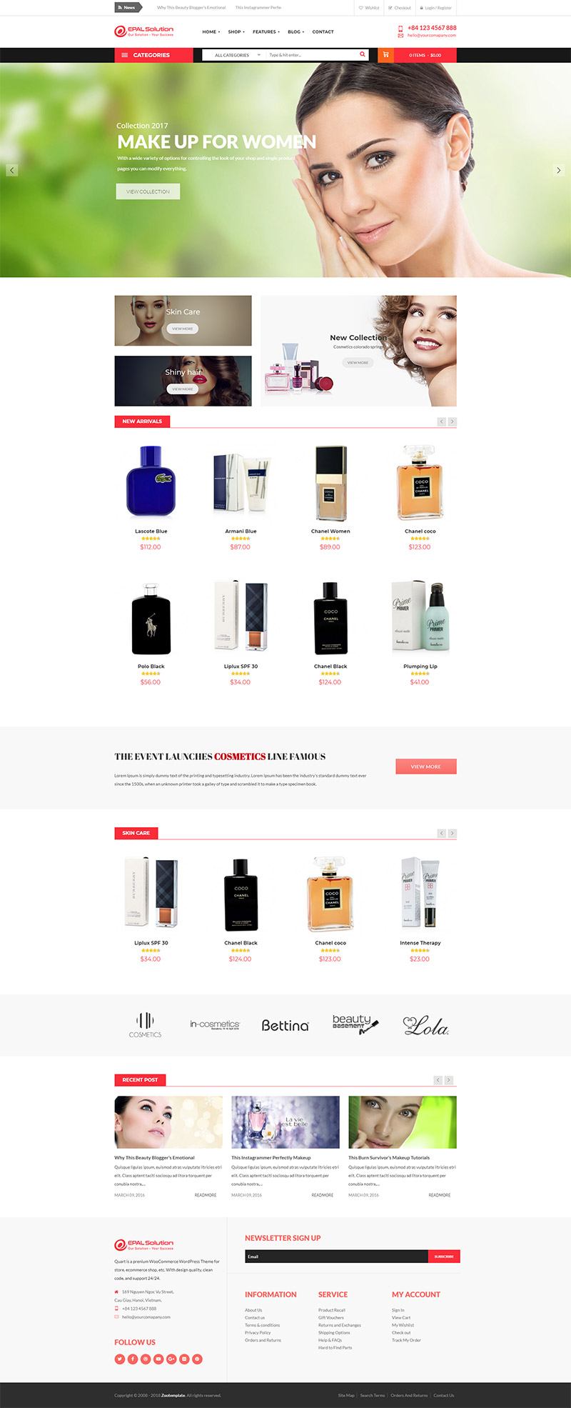 Giao diện website mỹ phẩm Quartz