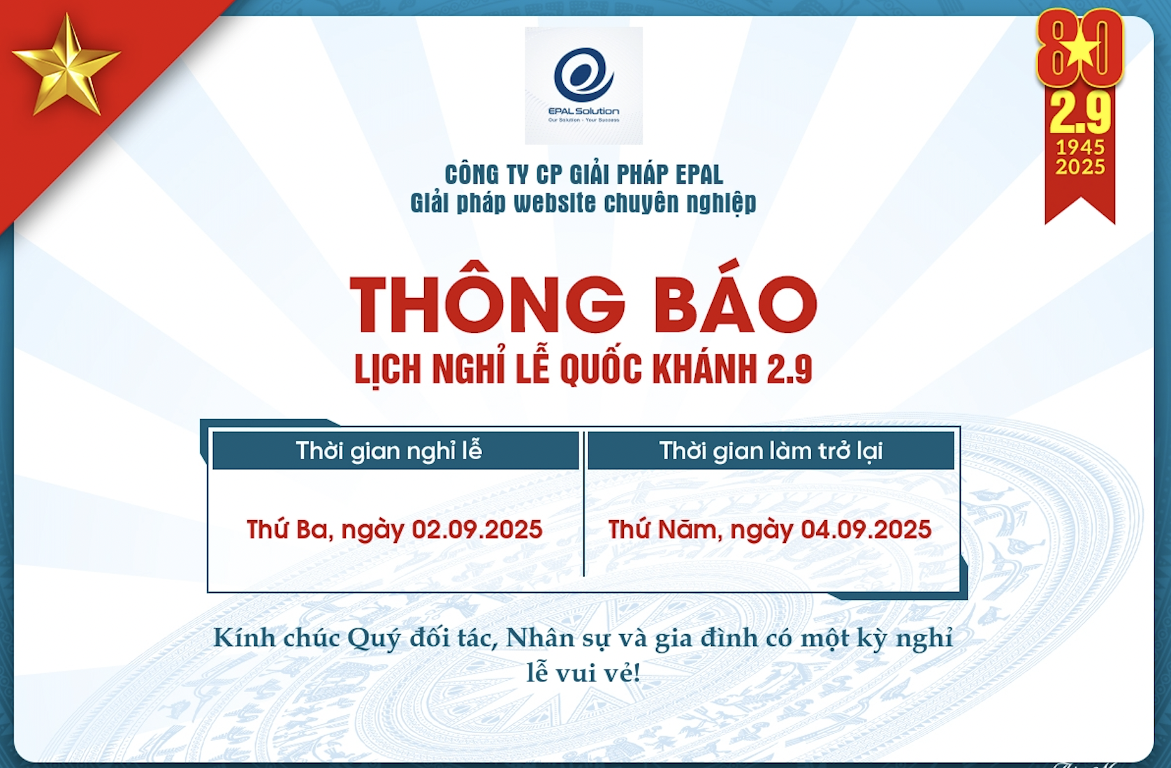 thong bao nghi le quoc khanh 2 thang 9 epalsolution